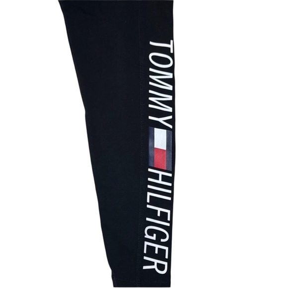 Tommy Hilfiger Sport Black Athletic Legging Size Small Logo Calf - Picture 5 of 9